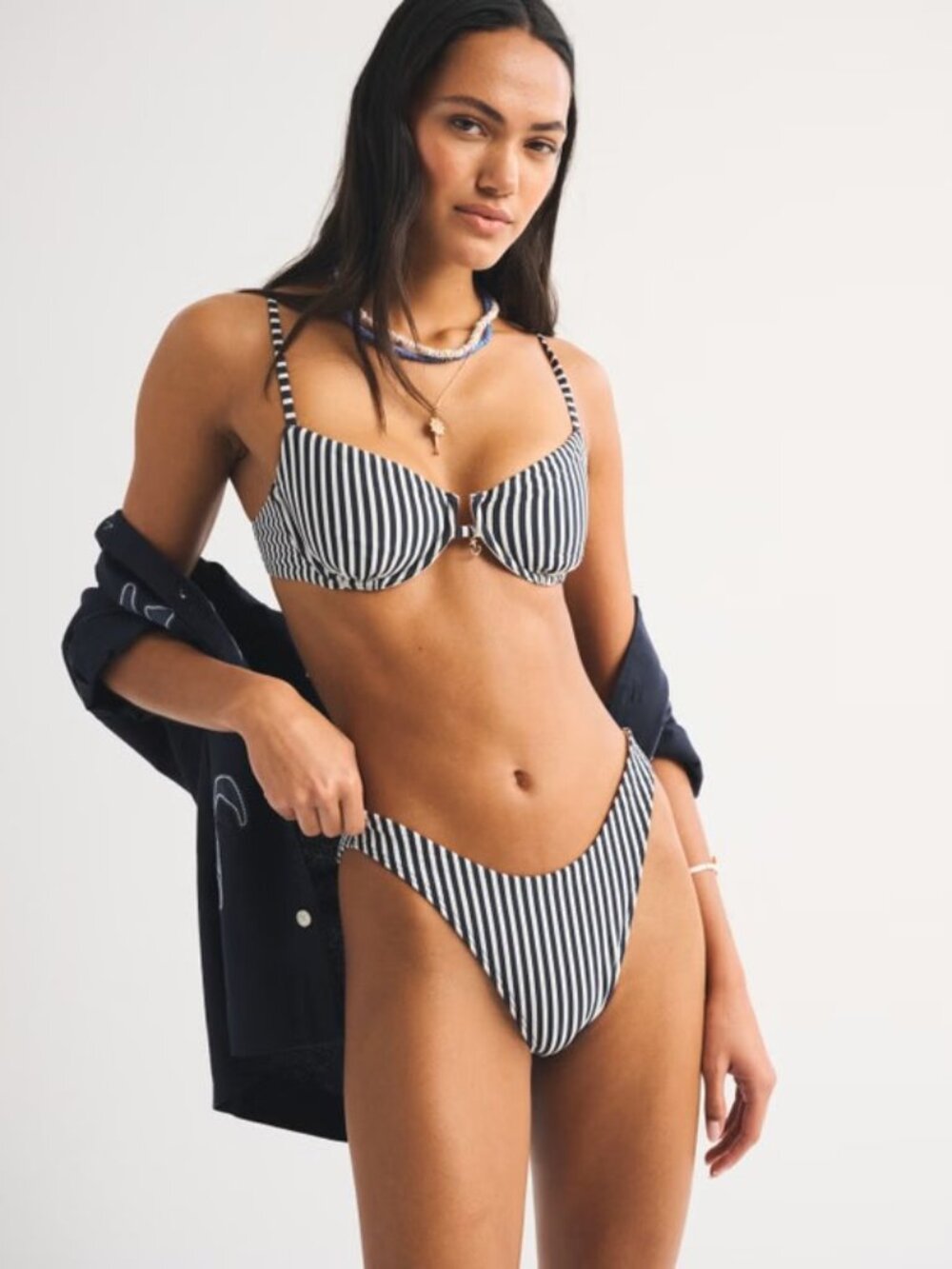 Abercrombie & Fitch Black and White Striped Bikini Set